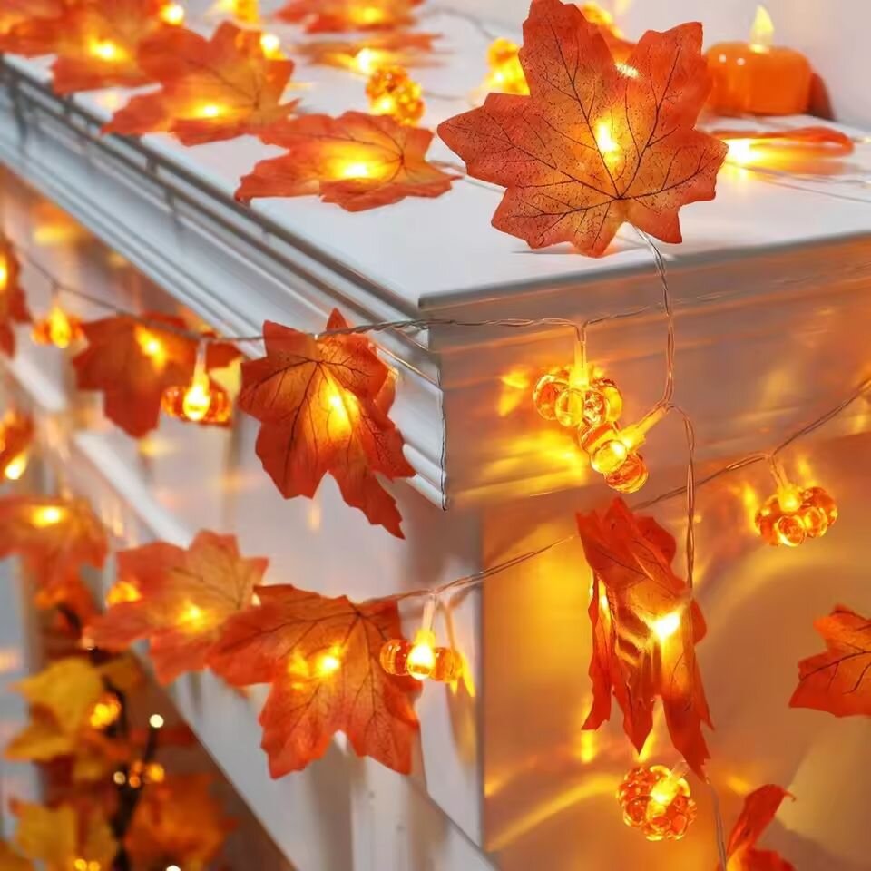 Halloween Led String Lights Orange - Guirlande lumineuse d'Halloween avec feuilles d'érable