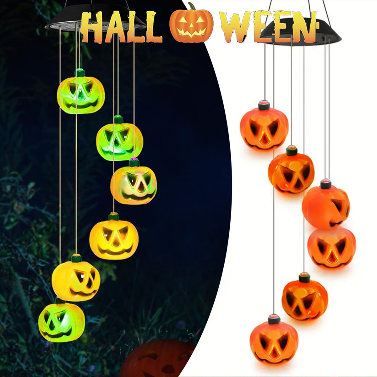 Halloween Pumpkin Decor Led - Carillon éolien citrouille d'Halloween à énergie