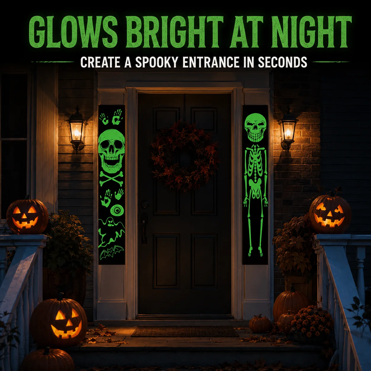 Halloween Skeleton Decoration - 2 Bannières Lumineuses pour Porche d'Halloween,
