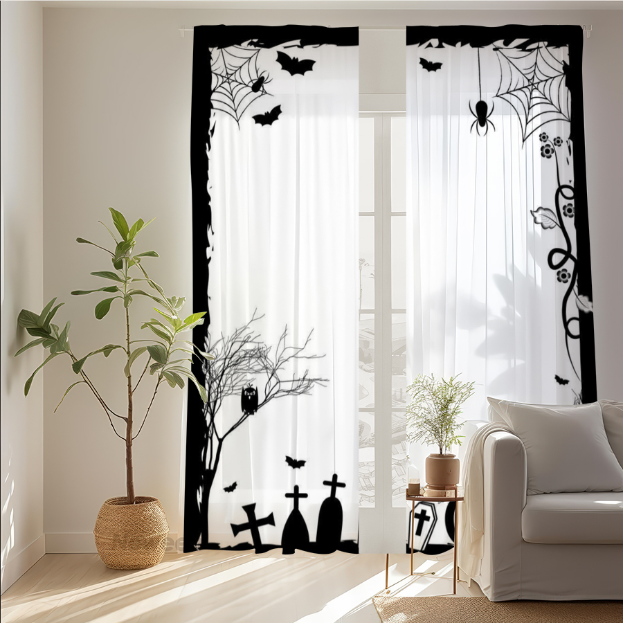 Spider Web Halloween Decoration - 2 rideaux transparents à impression numérique,