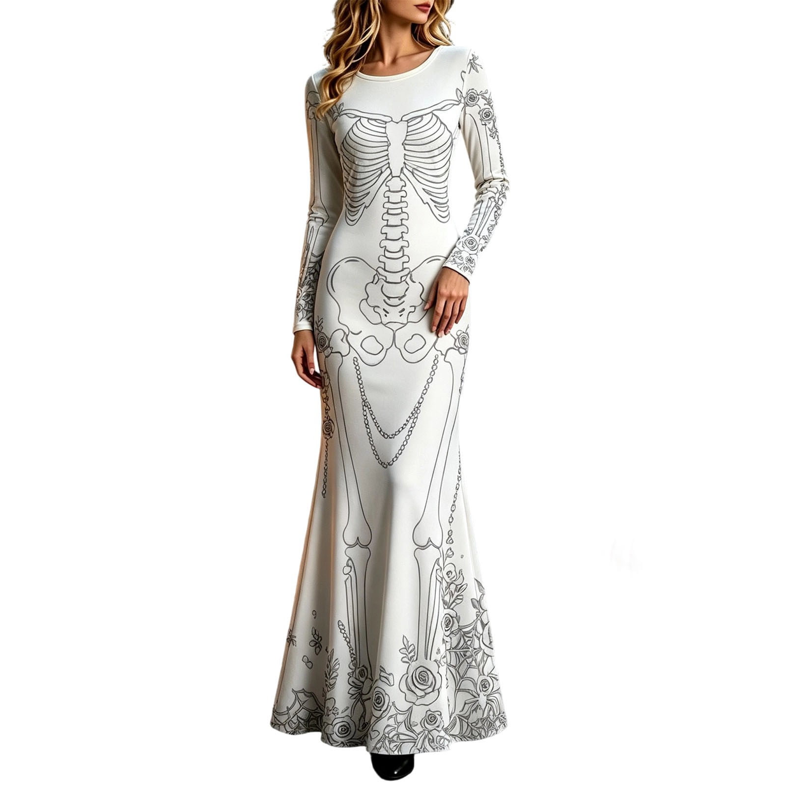 Robe longue à imprimé de roses - Halloween Skeleton Decoration avis et prix