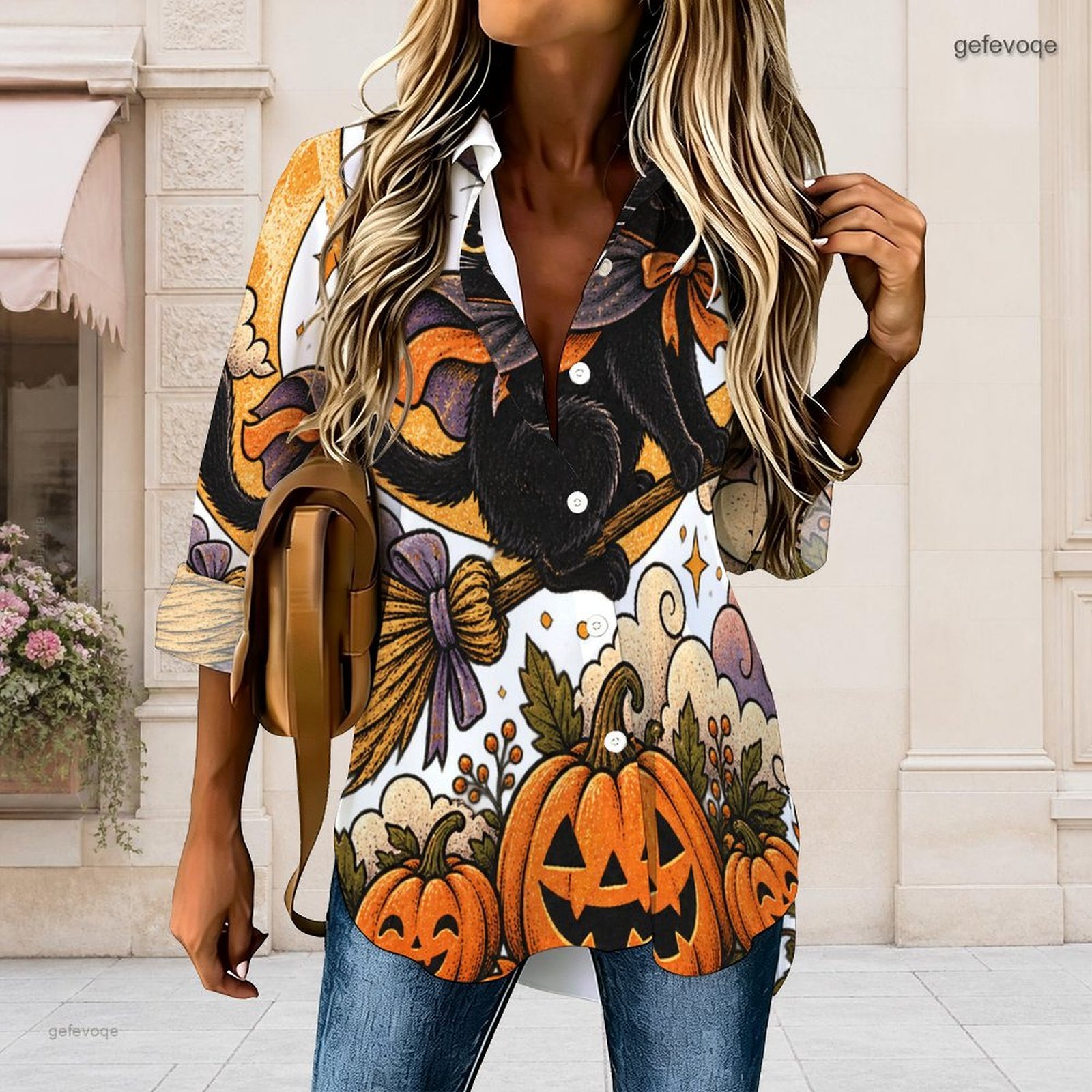 Chemise à col imprimée pour Ha - Pumpkin Lantern Halloween avis et prix
